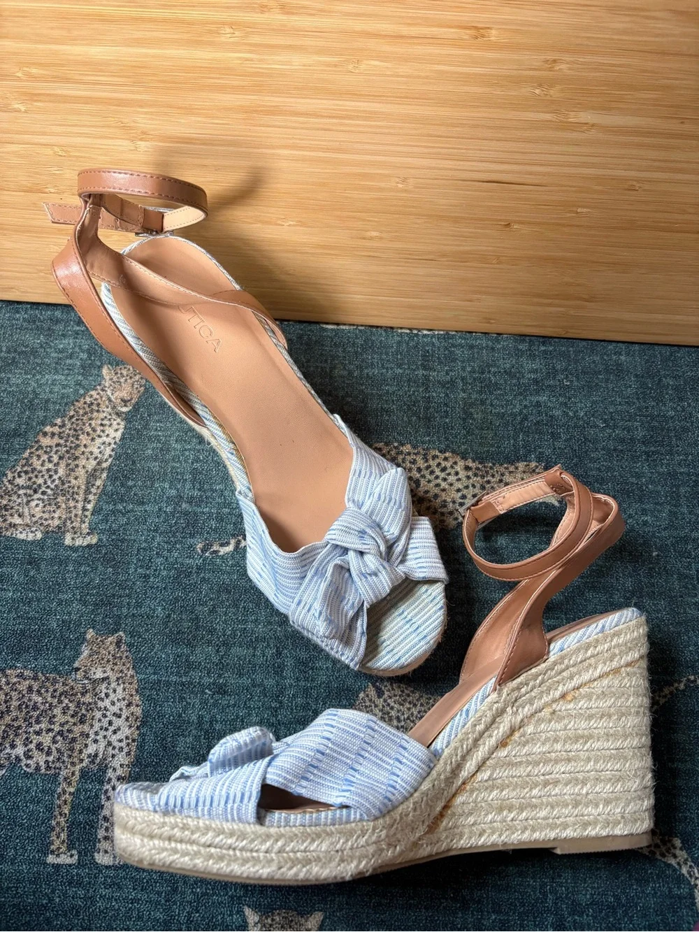 Nautica Blue & White Striped Bow Wedge Sandals
